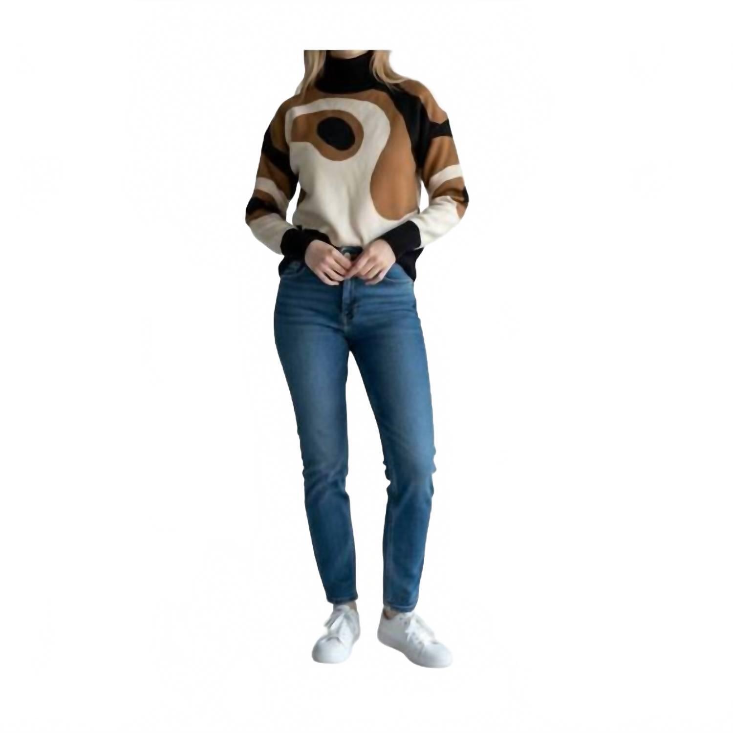 New Kathie K Knit Sweater In Black/Brown/Off White Multi